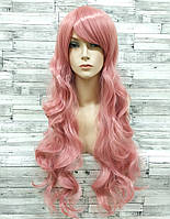 Перука рожева довга хвиляста з довгим чубчиком жіноча для жінок 80см зі штучного волосся