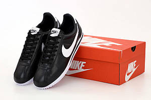 Nike Cortez Black Leather кросівки (Найк Кортез чорні шкіряні жіночі і чоловічі розміри)