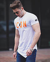 Длинная мужская молодежная футболка с принтом "Icon" белая - размер L