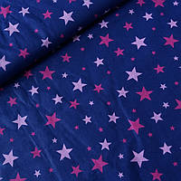 Тканина бязь рожеві зірки на синьому тлі, ш. 160 см