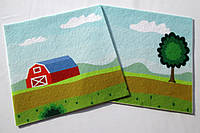 Фетр с рисунком принтом "Синий трактор, ферма" игровой фон, набор 20*20 ПСМ 10