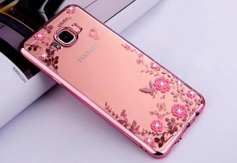 Силіконовий чохол з квітами і стразами для Samsung Galaxy J7/J710 (2016)