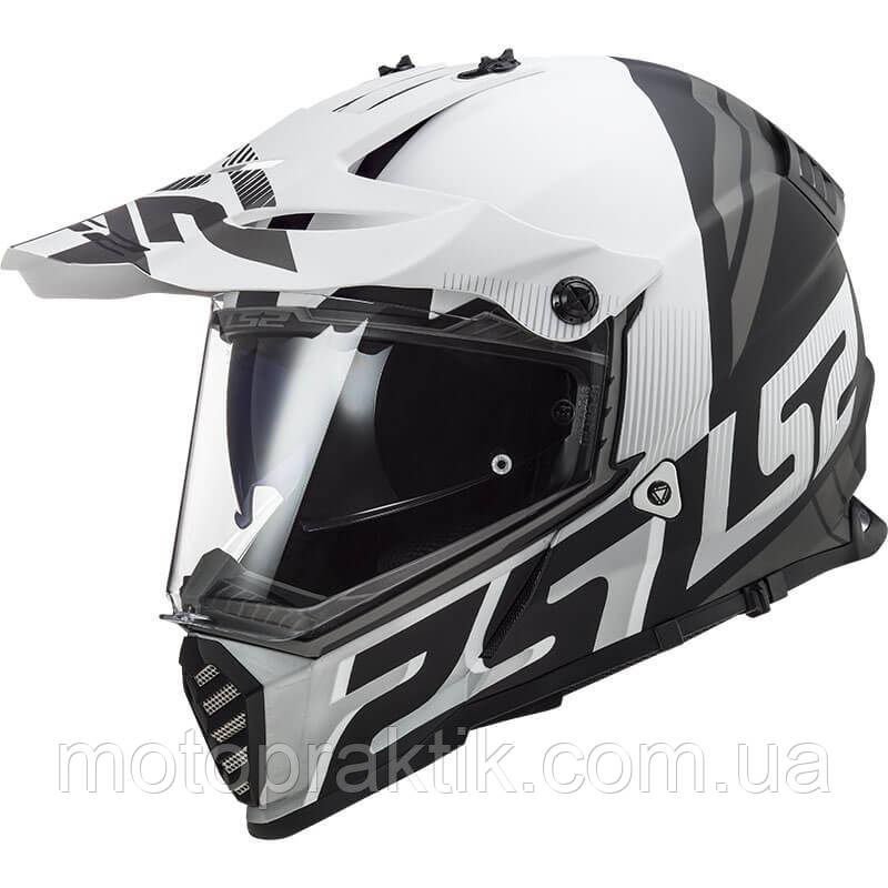 LS2 MX436 PIONEER EVO EVOLVE WHITE MATT BLACK, XS Мотошолом ендуро (мотард) з окулярами