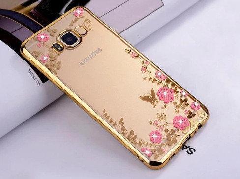 Силіконовий чохол з квітами і стразами для Samsung Galaxy J5/J500(2015)
