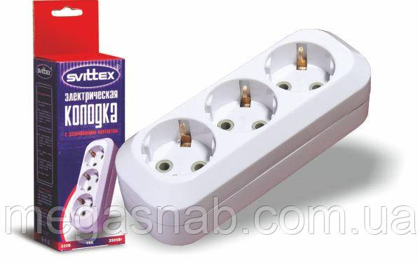 Колодка для подовжувача SVITTEX 3 гнізда із заземленням, фото 1