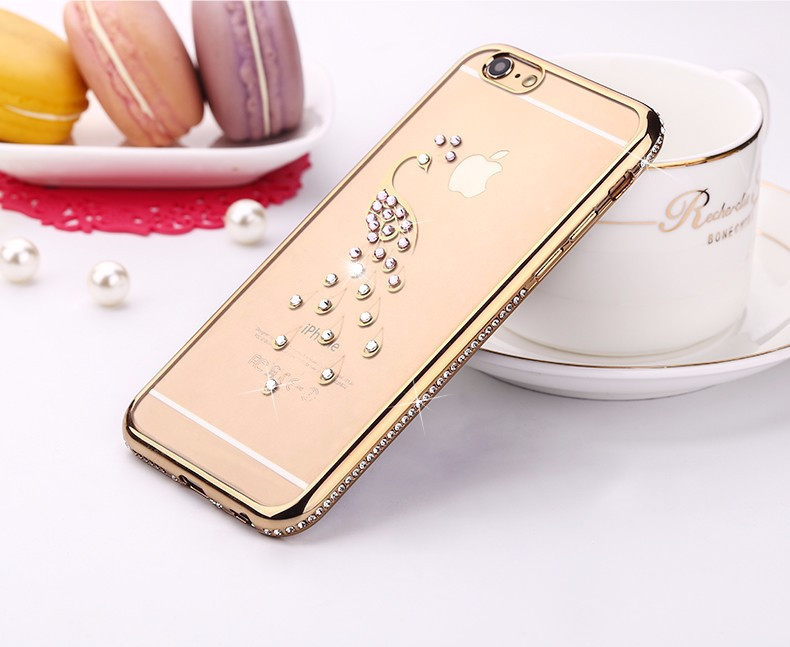 Силіконовий чохол з візерунком павича і стразами для Samsung Galaxy J7/J700 2015