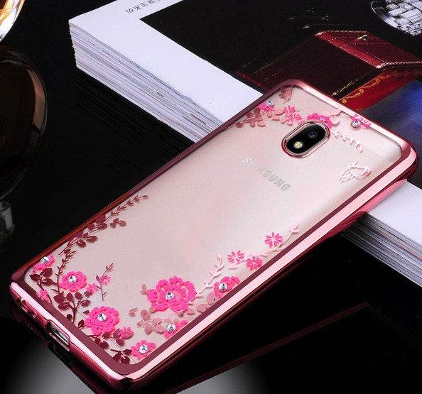 Силіконовий чохол з квітами і стразами для Samsung Galaxy A6 Plus