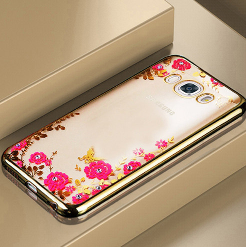 Силіконовий чохол з квітами і стразами для Samsung Galaxy A3/A310 2016