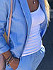 Жіночий стильний лляної брючний костюм розміри 42-54 блакитний, фото 2