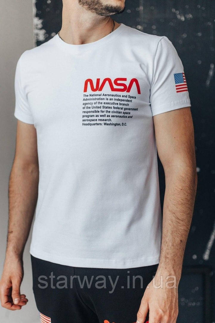 Біла футболка nasa flag | наса логотип принт