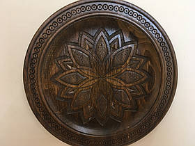 Виріб-тарілка дерев"яна з дерева Горіх ручної роботи різьбленна діаметр 30.8см