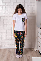 Жіночий домашній костюм PPF Лінивці, футболка+брюки XS-4XL / женская хлопковая пижама футболка+брюки Ленивцы
