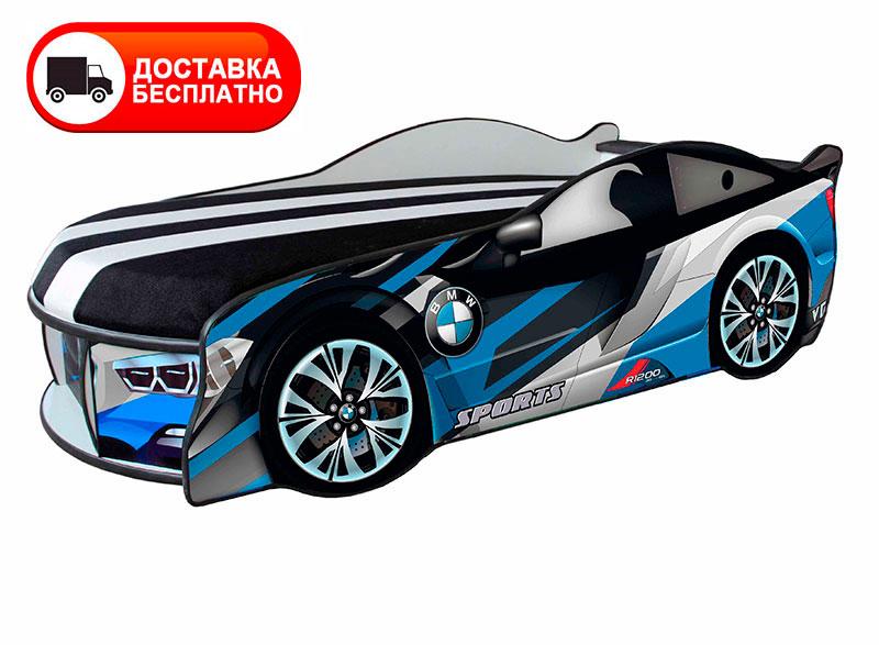 Ліжко машинка серія Space 04 модель BMW синьо-білий зі спортивним матрацом і подушкою