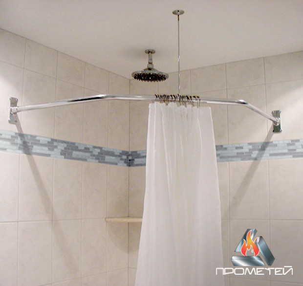 Карниз/труба для душової шторки за індивідуальним замовленням з металу до ванної або піддону, Ø20мм, 25мм, 30мм, 32мм, фото 1