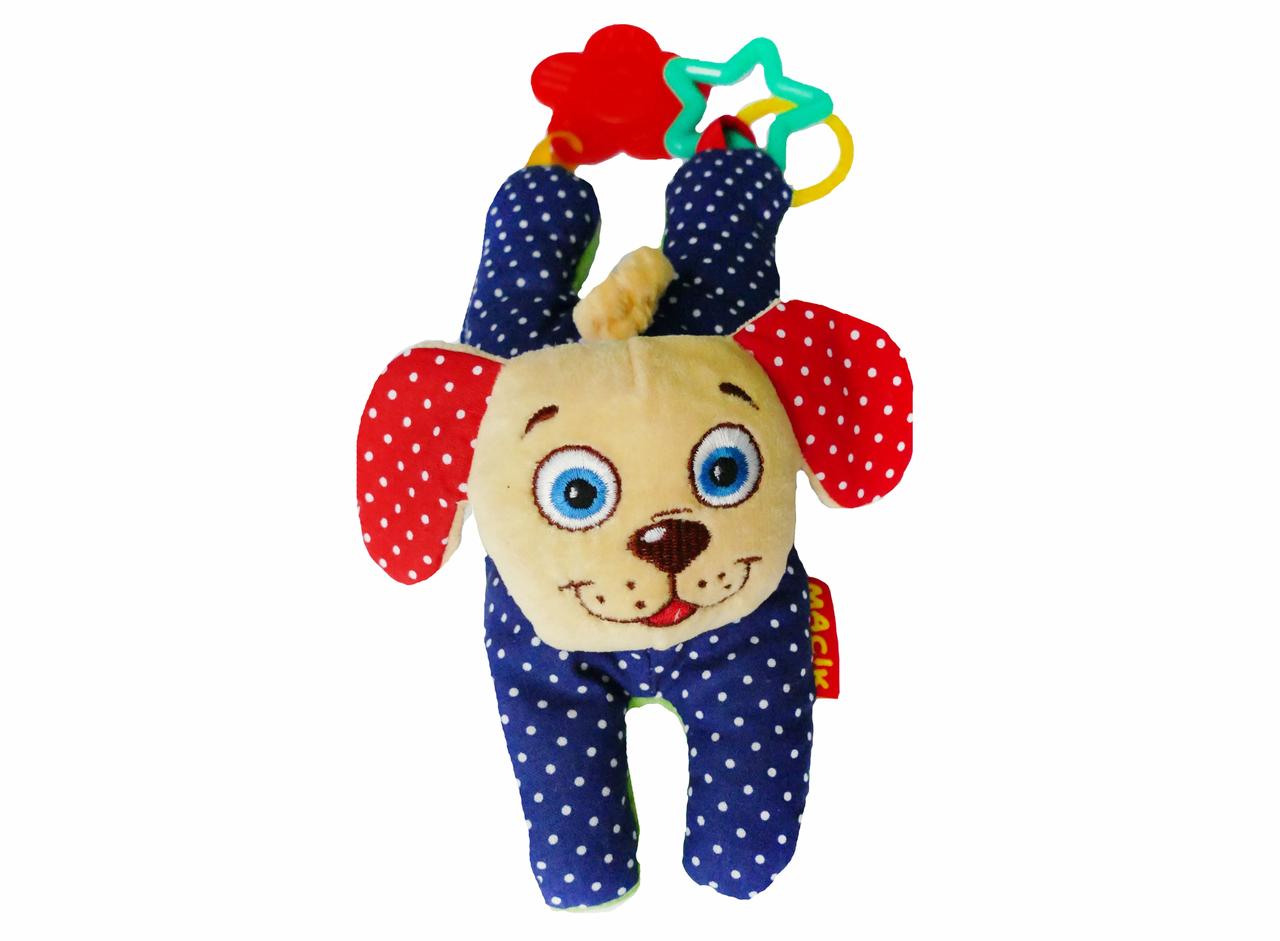 Плюшева підвіска Ферма Собачка ТМ Масік МС 110301-01 прорізувач універсальне кріплення на липучці розвиваюча іграшка для малюків, фото 1