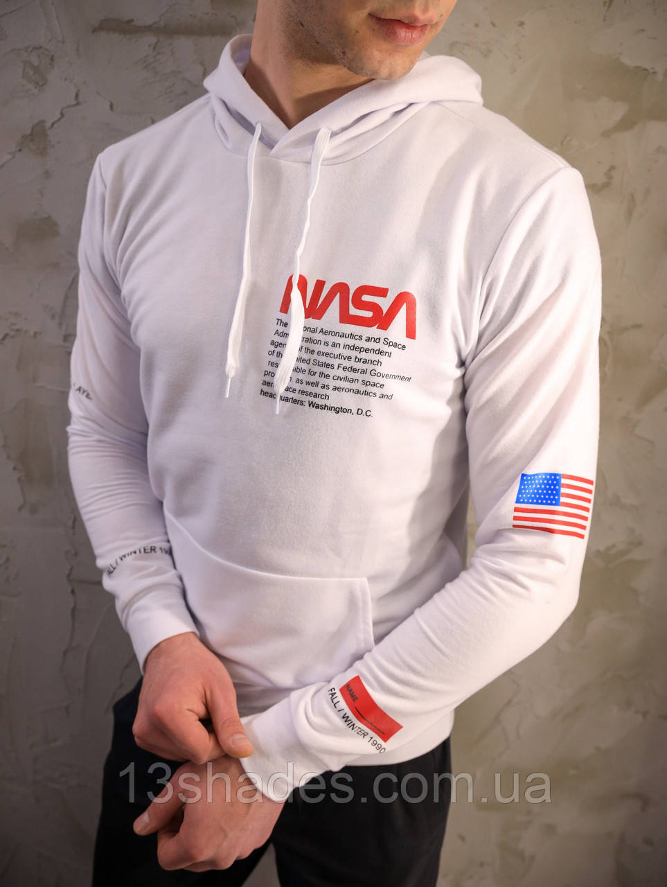 Худі чоловіче хайпове унісекс Nasa Наса з принтом білий Київ, фото 1
