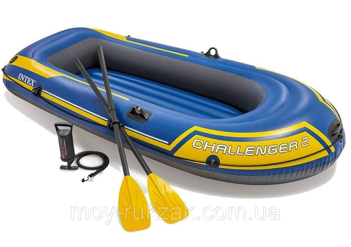 Двомісний човен надувний Intex "Challenger2 Set", 68367, весла + насос, 236х114х41см, до 200кг