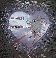 Свадебная подушка под кольца "Сердце" (оттенки - в ассорт.) Персиковый