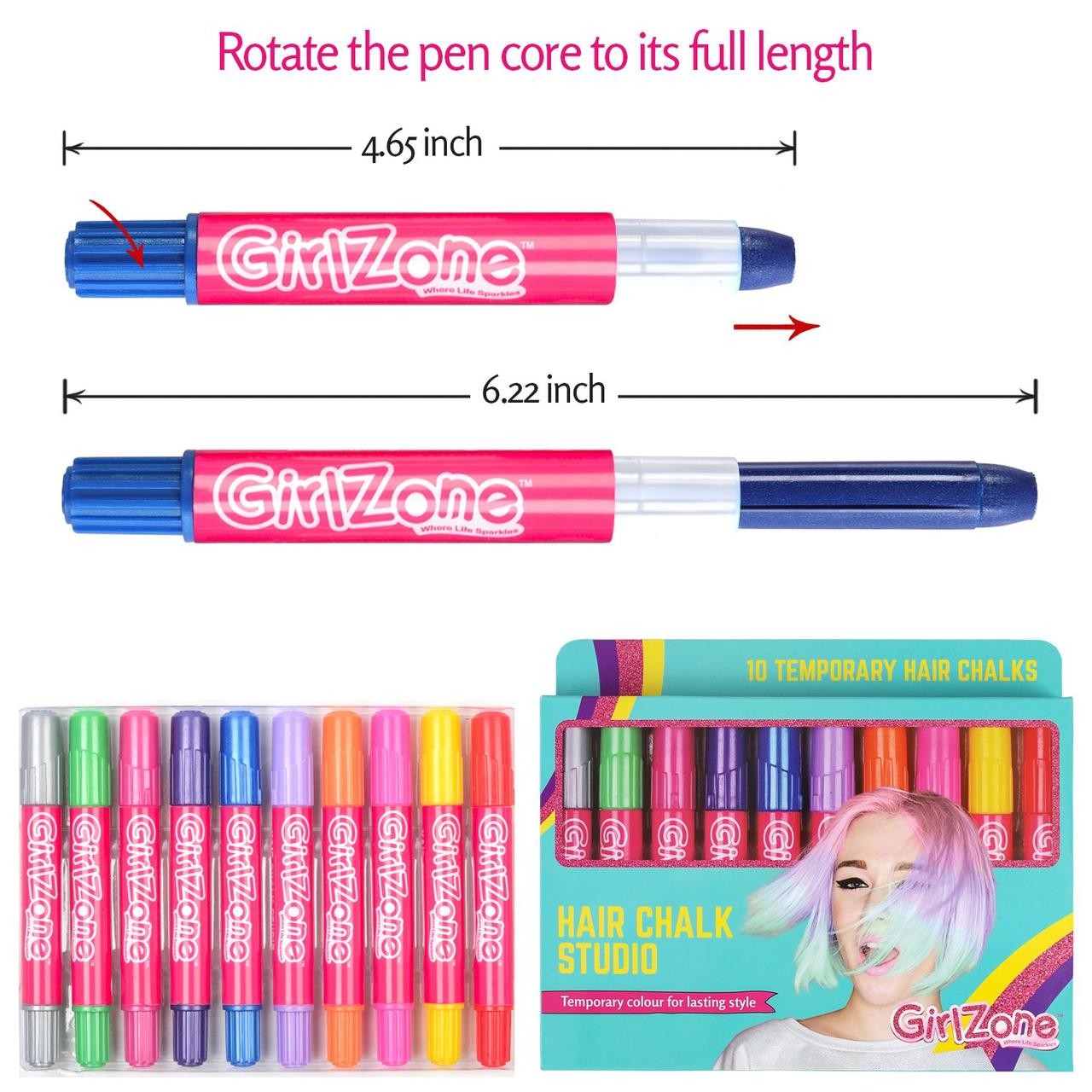 Цветные карандаши мелки для волос GirlZone Hair Chalk Set For Girls качество супер яркие волосы - фото 3 - id-p1185781295