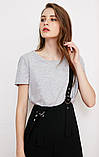 Футболка жіноча літнє базова однотонна бавовняна з круглим вирізом (сірий меланж), фото 4