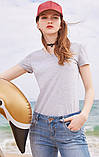Футболка жіноча літнє базова однотонна бавовняна з круглим вирізом (сірий меланж), фото 2