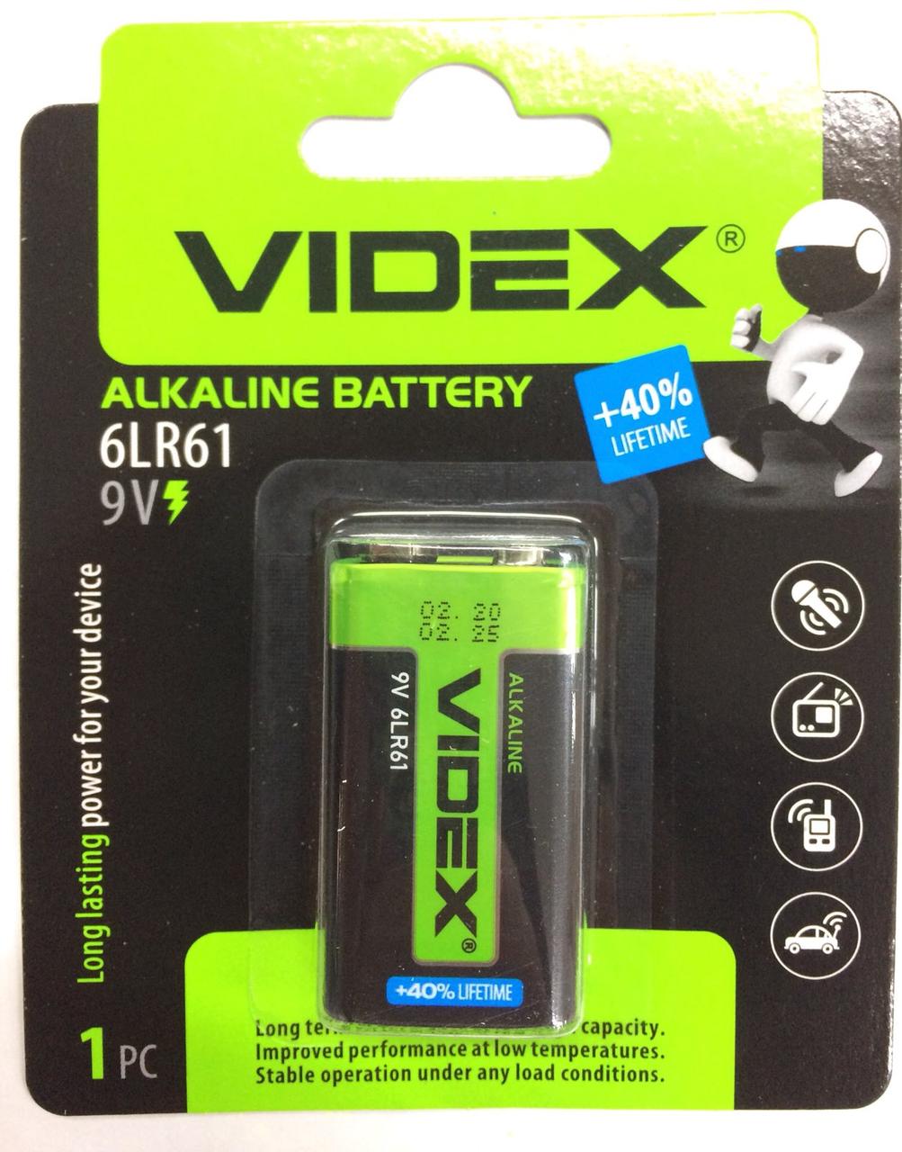 Батарейка Videx крона alkaline 1604A техніка/1604/9V/1шт/10/300 шт./ящи)