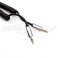 Аудио кабель AUX 3.5 mm jack (премиум качество), спираль, 1,5 м