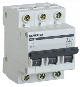 Автоматичний вимикач ВА47-29 3Р 16А 4,5 кА х-ка С GENERICA MVA25-3-016-C, фото 1