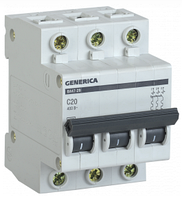 Автоматичний вимикач ВА47-29 3Р 20А 4,5 кА х-ка С GENERICA MVA25-3-020-C