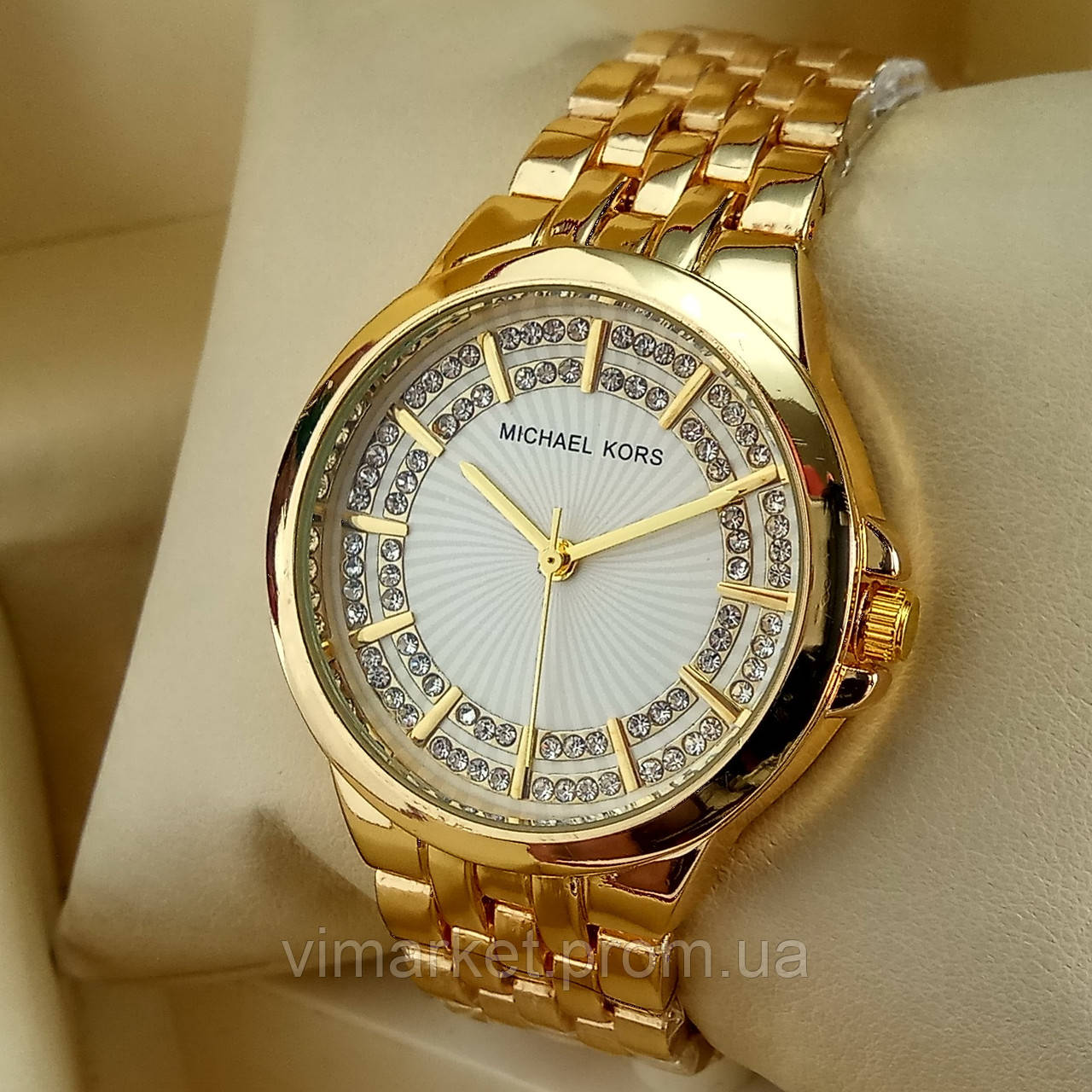 Жіночі кварцові наручні годинники Michael Kors MK-A157 на металевому браслеті золотого кольору срібло цифербла