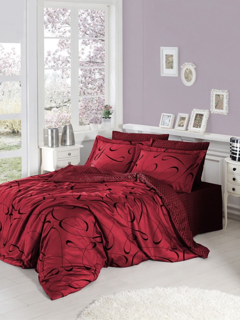 Постільна Білизна First Choice Cotton Satin Calisto Kirmizi Полуторний