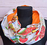 Шарф снуд жіночий легкий жовтогарячий у великий горох бавовняний з візерунками Galaxy 170*45, фото 2