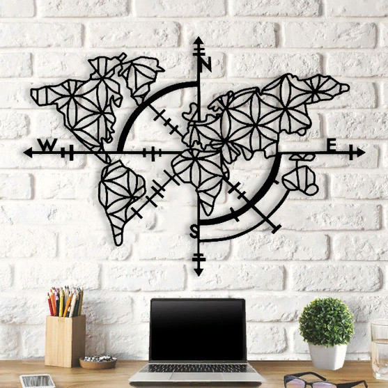 Декоративне панно з дерева Compass Map