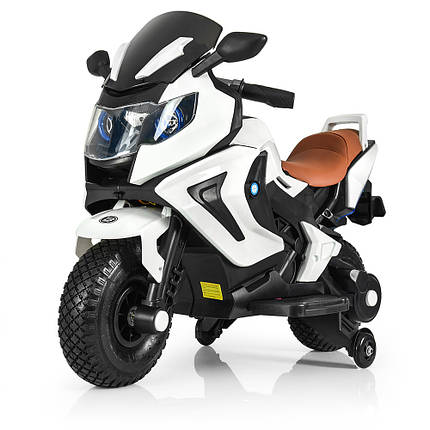Дитячий електромотоцикл білий Bambi M 3681AL-1 з додатковими колесами, фото 1