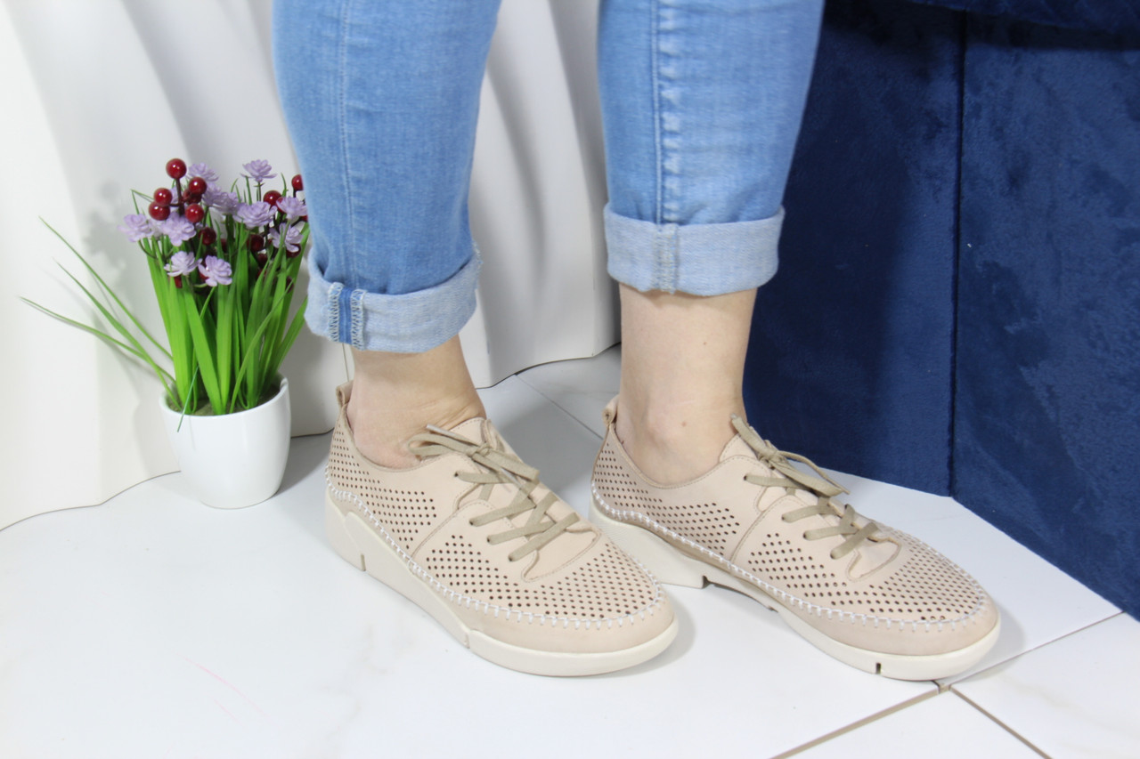 Кросівки жіночі Meldymoor 228-beige шкіряні з перфорацією 36