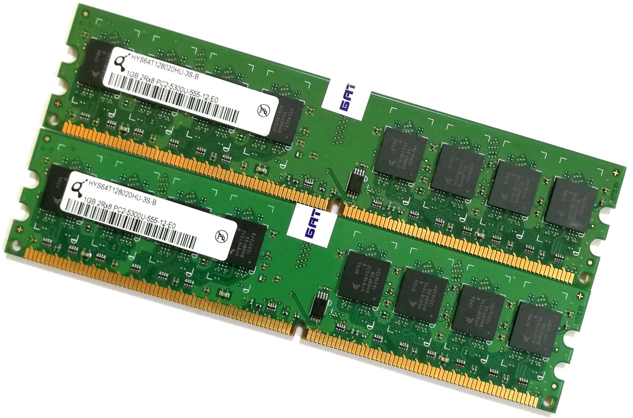 Пара оперативной памяти Qimonda DDR2 2Gb (1Gb+1Gb) 667MHz PC2 5300U CL5 2R8 (HYS64T128020HU-3S-B) Б/У