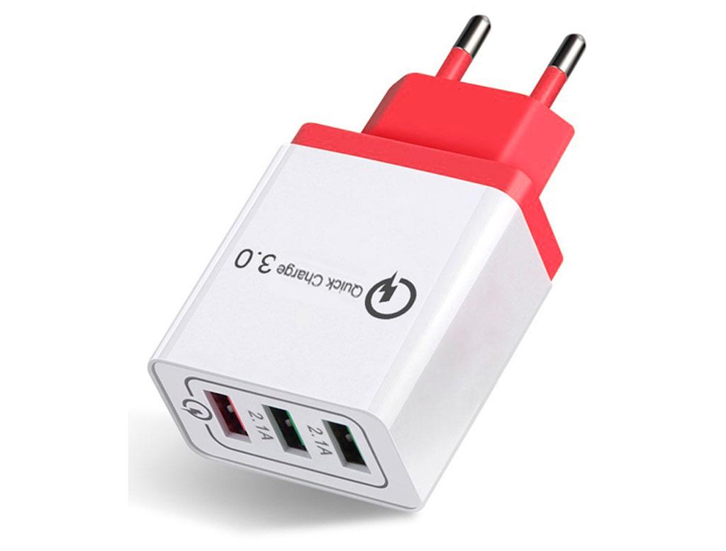 Зарядний пристрій Quick Charger на 3 порти Red