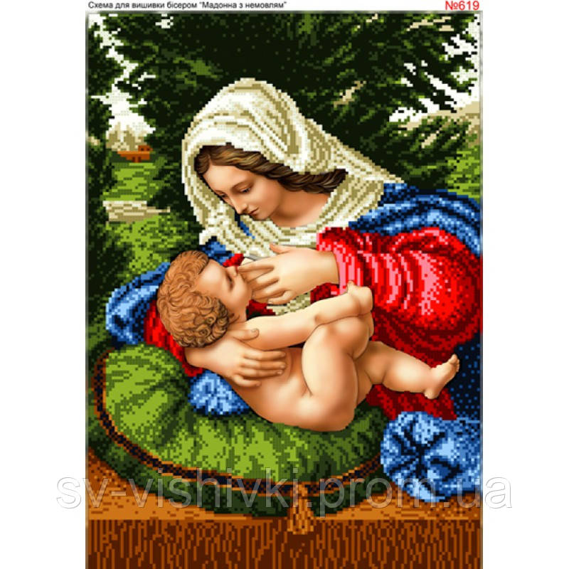Схема вишивки бісером (хрестиком) «Мадонна з немовлям (619)»