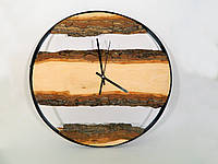 Часы настенные деревянные - 42 см диаметр дерево и металл, тихий ход