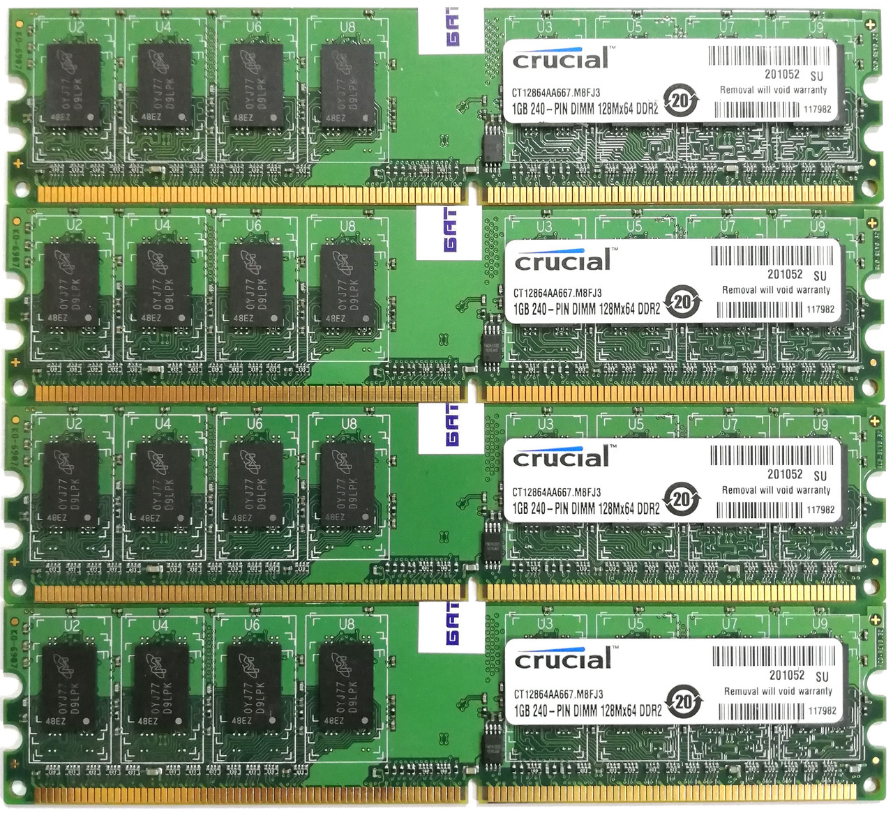 Комплект оперативной памяти Crucial DDR2 4Gb (4*1Gb) 667MHz PC2 5300U 1R8 CL5 (CT12864AA667.M8FJ3) Б/У