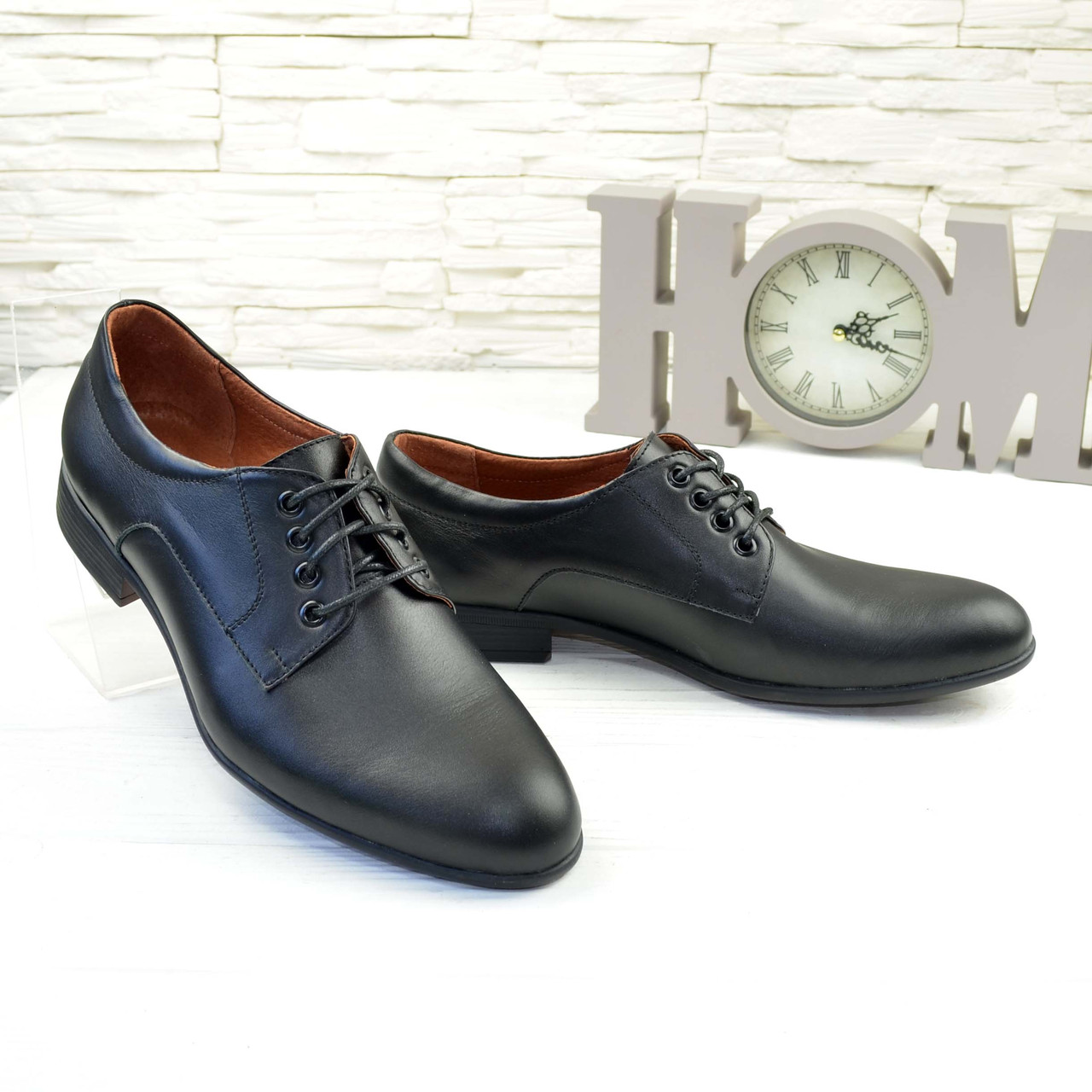 Туфлі чоловічі класичні на шнурках, з натуральної чорної шкіри - фото 2 - id-p989236260