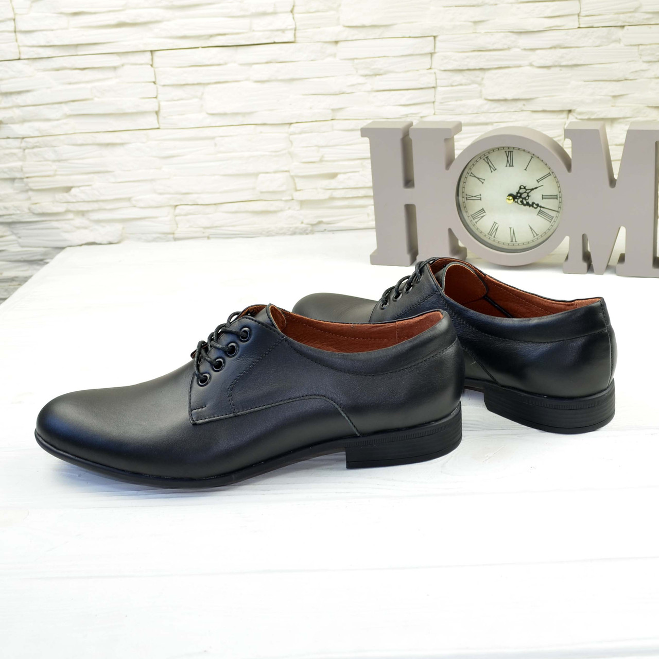 Туфлі чоловічі класичні на шнурках, з натуральної чорної шкіри - фото 3 - id-p989236260