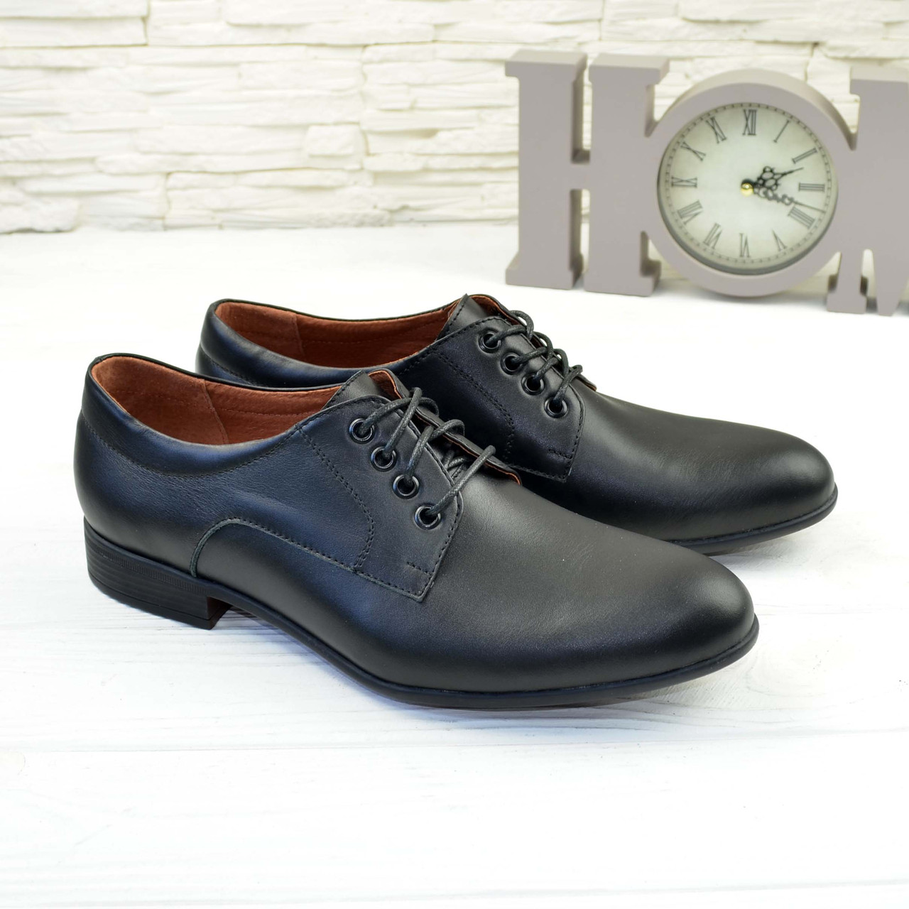 Туфлі чоловічі класичні на шнурках, з натуральної чорної шкіри - фото 1 - id-p989236260