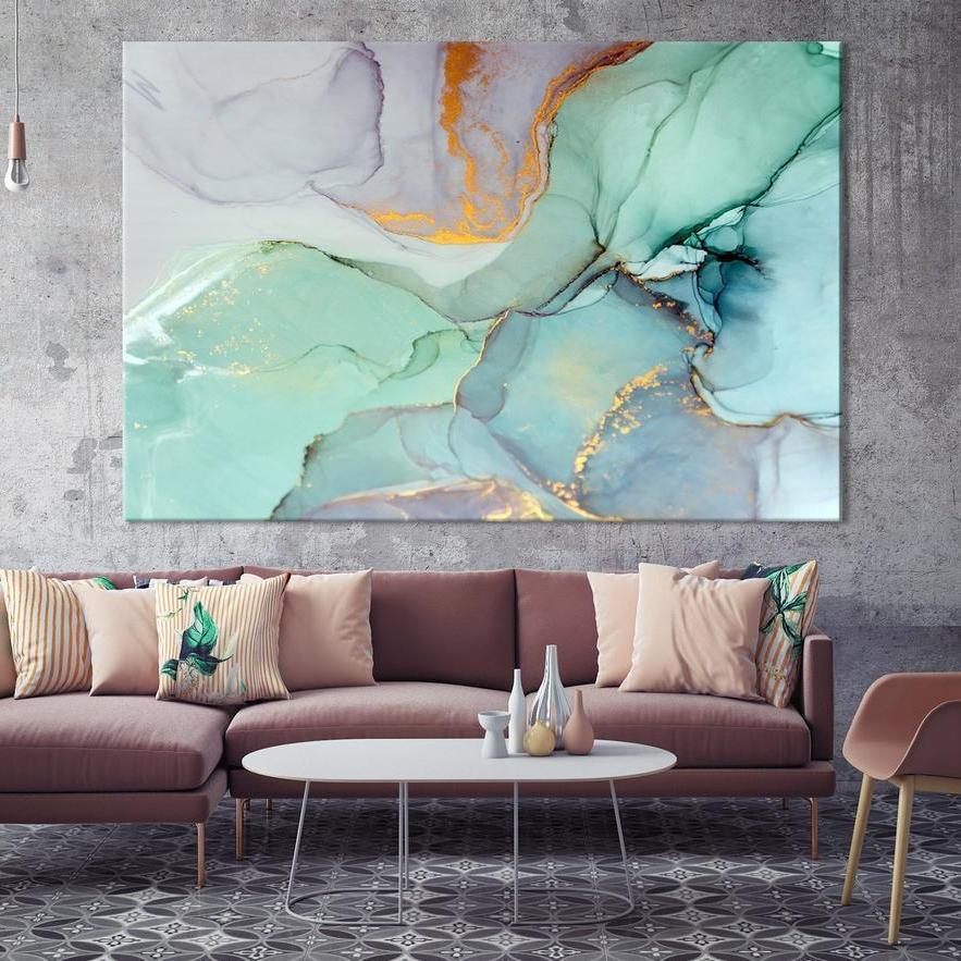 Скляне панно у вітальню — Мармур-Абстракція Fluid Art, фото 1