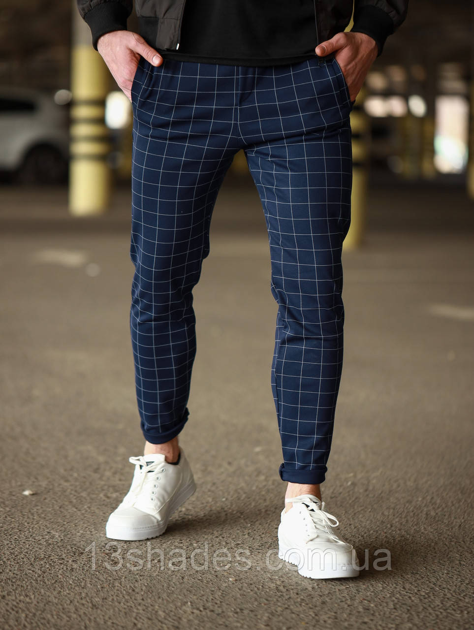 Штани завужені чоловічі картаті синій Київ, фото 1