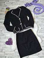 Костюм женский юбка и пиджак черный вязаный классика Размер S 42-44