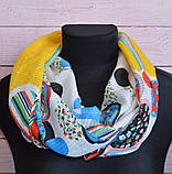 Шарф снуд жіночий легкий жовтий у великі горохи бавовняний з візерунками Galaxy 170*45, фото 3