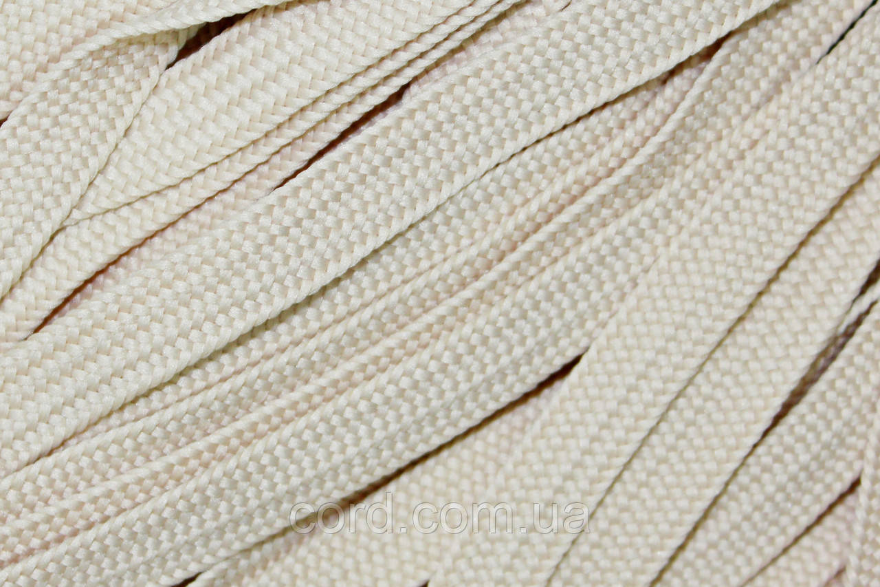 Тесьма(стрічка) шнур плоский поліестер 10мм світло-бежевий моток 100м, фото 1