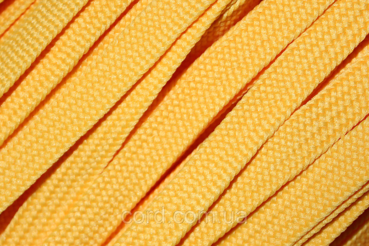 Тесьма(стрічка) шнур плоский поліестер 10мм жовтий моток 100м, фото 1