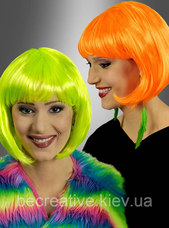 Жовтогарячий карнавальний жіночий перуок неоновий, фото 1